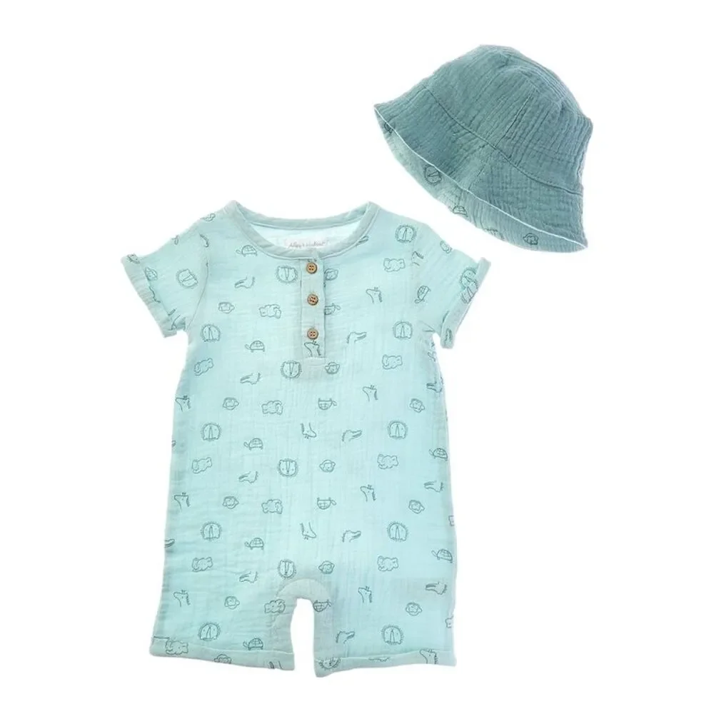 Adley & Hudson 2Pc Romper & Hat Set, Blue